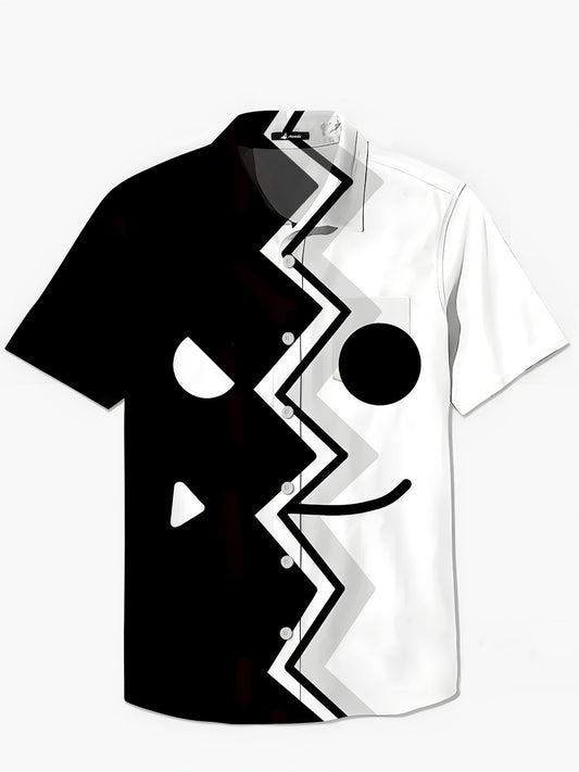 Black White Funny Print Men's Pocket Short Sleeve Shirts