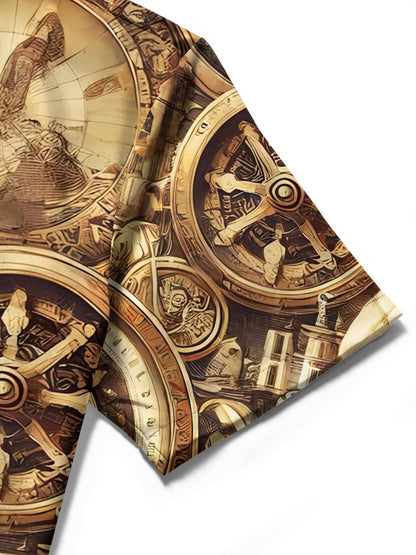 Vintage Print Men's Pocket Short Sleeve Shirts