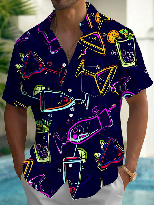 Hawaiian Juice Wine glass Men's Pocket Short Sleeve Shirts