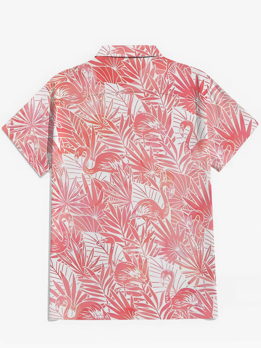 Flamingo Print Men's Pocket Short Sleeve Shirts