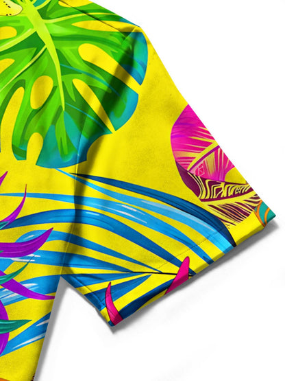 Floral Leaf Print Men's Pocket Short Sleeve Shirts