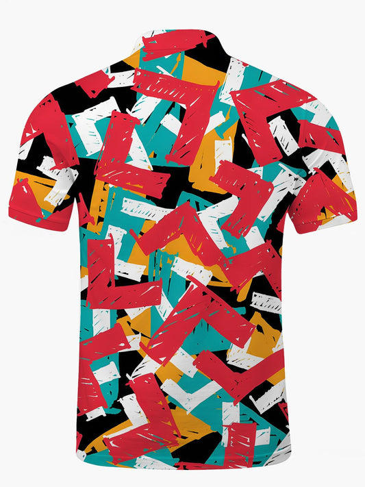 Geometric Print Men's Short Sleeve Button Polo Shirt