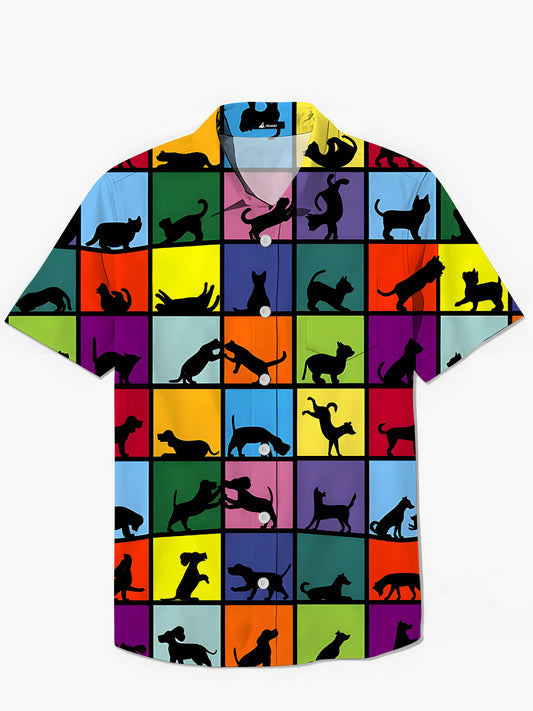 Cat Dog Men's Pocket Short Sleeve Shirts