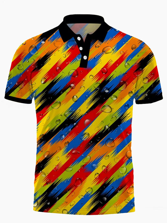 Gradient Drop Print Men's Short Sleeve Button Polo Shirt
