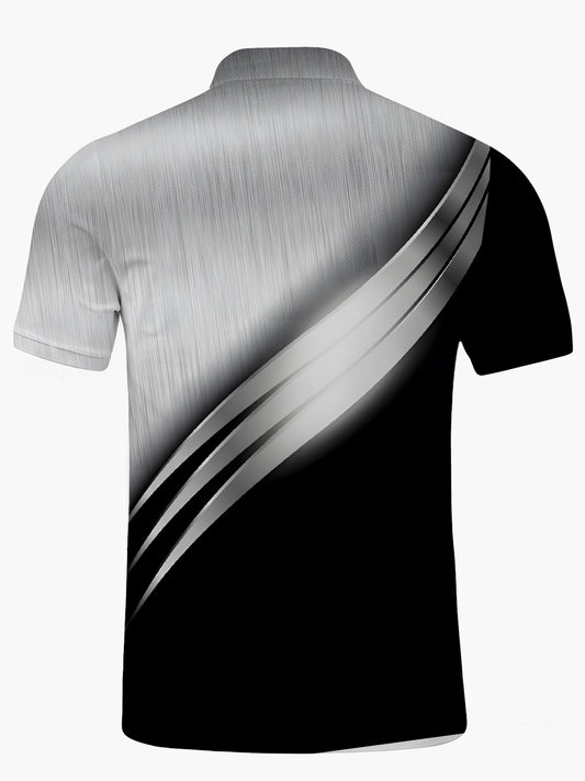 Geometric Print Men's Short Sleeve Button Polo Shirt
