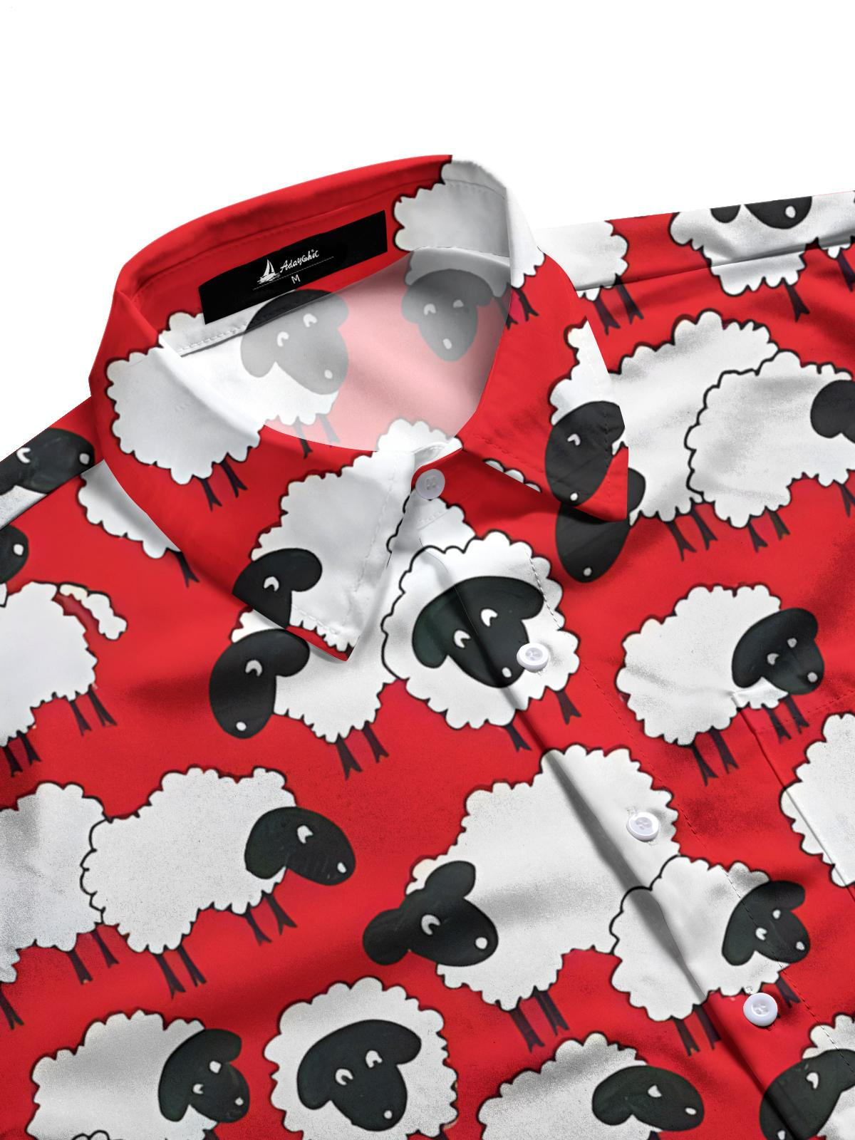 Funny Sheep Print Men's Pocket Short Sleeve Shirts