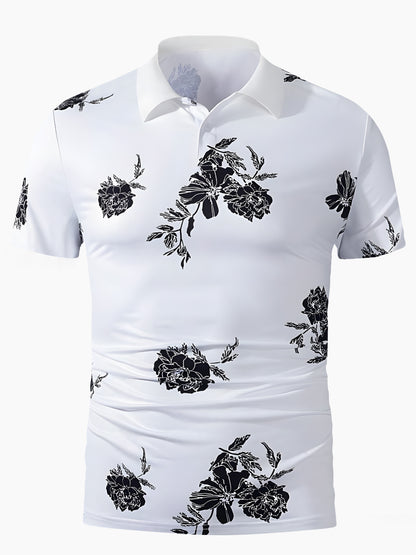 Floral Men's Short Sleeve Button Polo Shirt