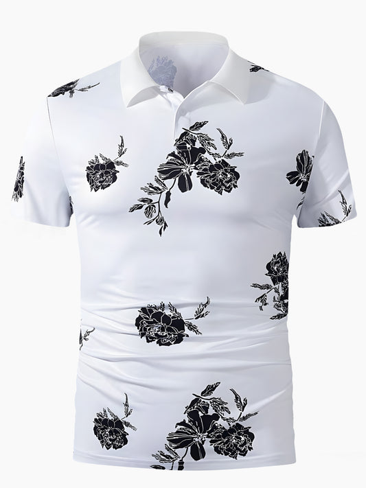 Floral Men's Short Sleeve Button Polo Shirt