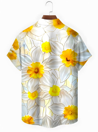 Floral Men's Pocket Short Sleeve Shirts