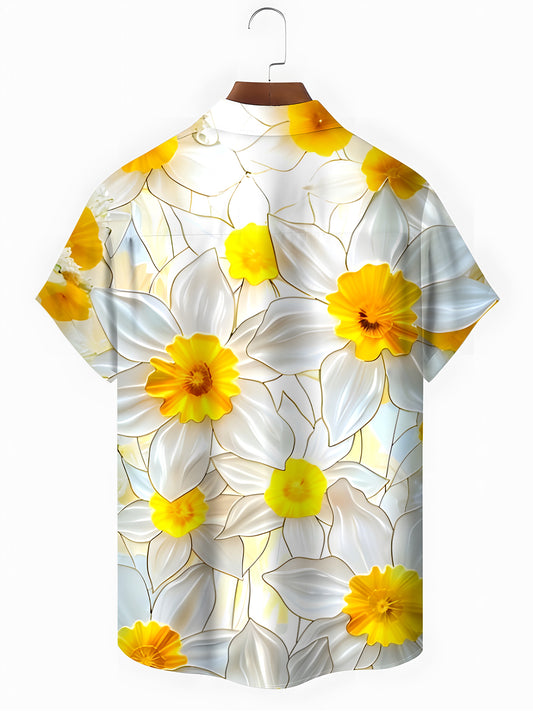 Floral Men's Pocket Short Sleeve Shirts