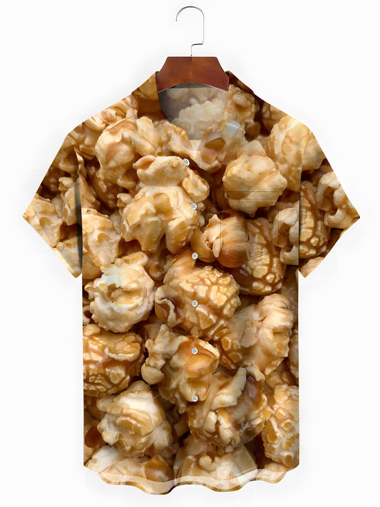 Popcorn Print Men's Pocket Short Sleeve Shirts
