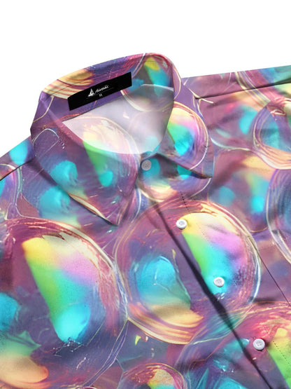 Fantastic Colorful Soap Bubbles Print Men's Pocket Short Sleeve Shirts