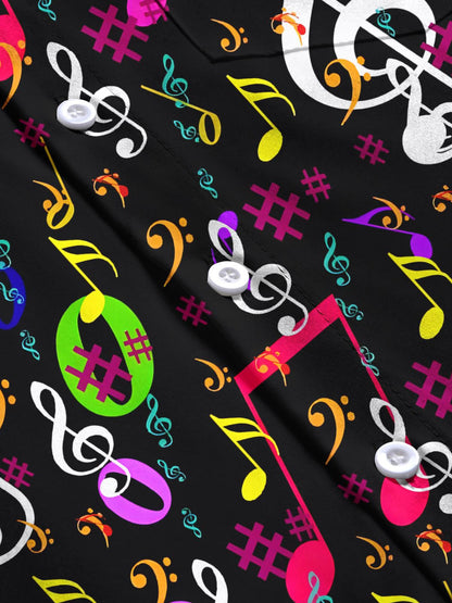 Musical Note Print Men's Pocket Short Sleeve Shirts