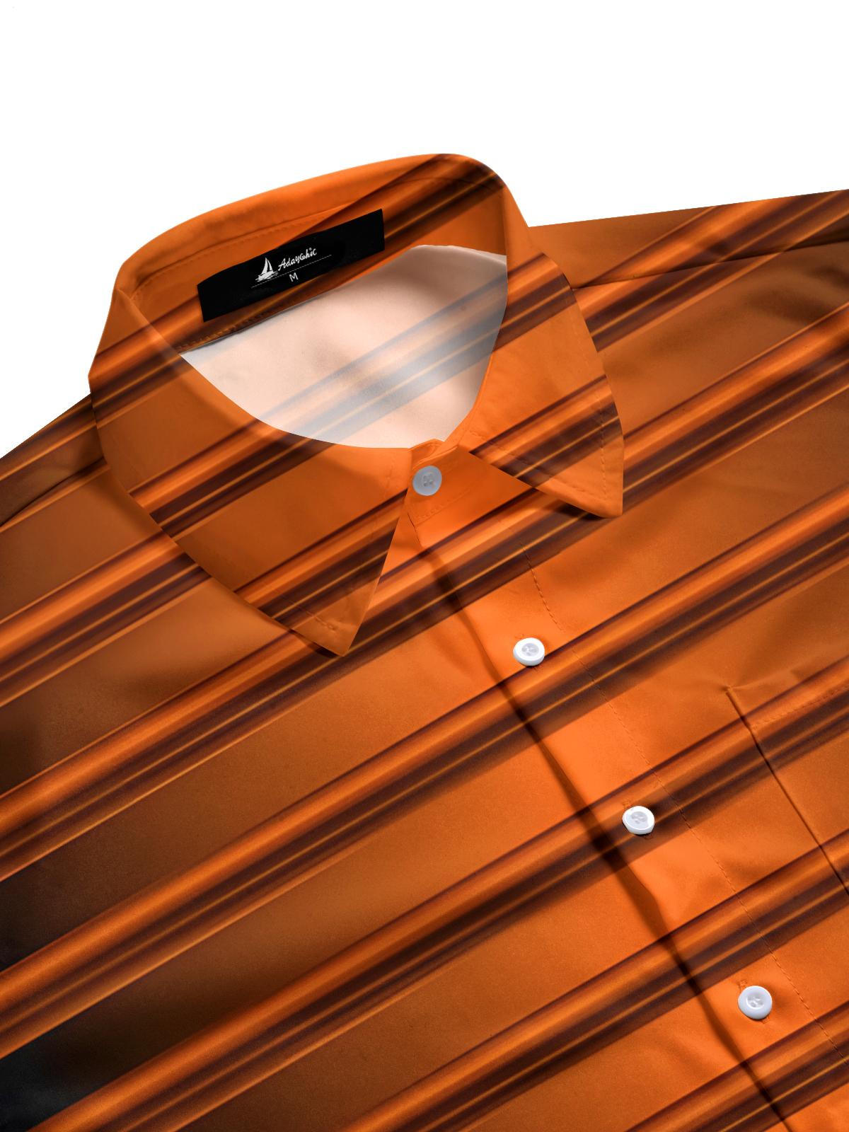 Gradient Stripe Print Men's Pocket Short Sleeve Shirts