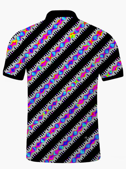 Geometric Lines Print Men's Short Sleeve Button Polo Shirt