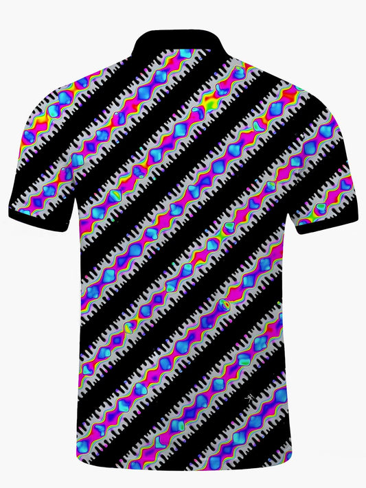 Geometric Lines Print Men's Short Sleeve Button Polo Shirt