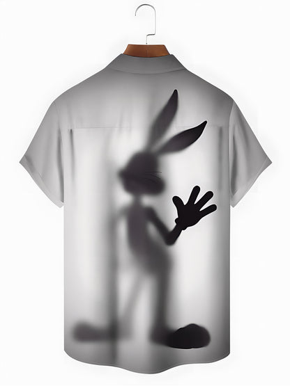 Rabbit Print Men's Pocket Short Sleeve Shirts