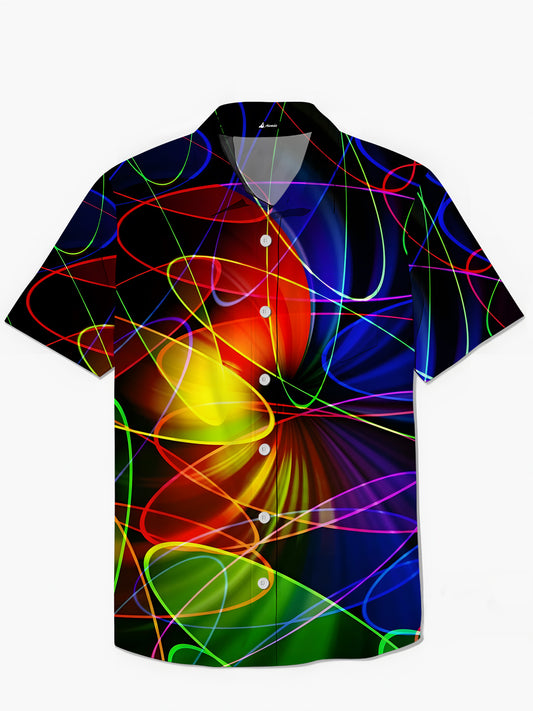 Geometric Lines Print Men's Pocket Short Sleeve Shirts
