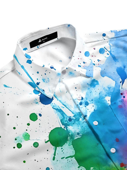 Ink Splash Print Men's Pocket Short Sleeve Shirts