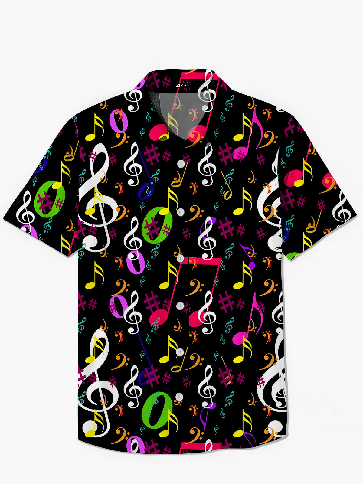 Musical Note Print Men's Pocket Short Sleeve Shirts