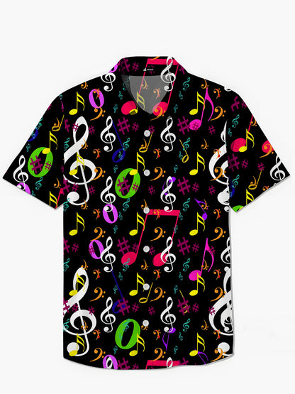 Musical Note Print Men's Pocket Short Sleeve Shirts