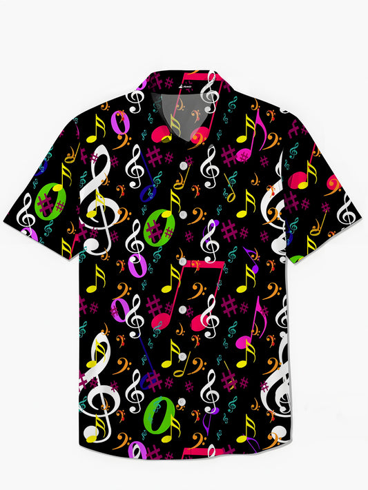 Musical Note Print Men's Pocket Short Sleeve Shirts