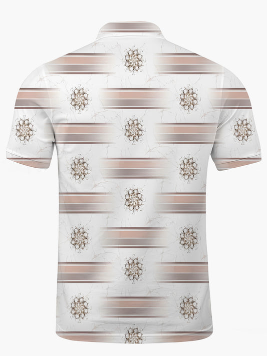 Gradient Ethnic Pattern Print Men's Short Sleeve Button Polo Shirt