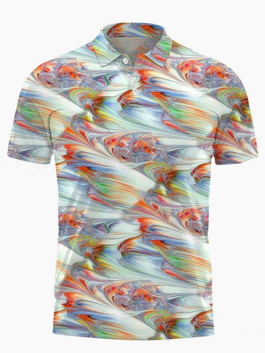 Gradient Print Men's Short Sleeve Button Polo Shirt