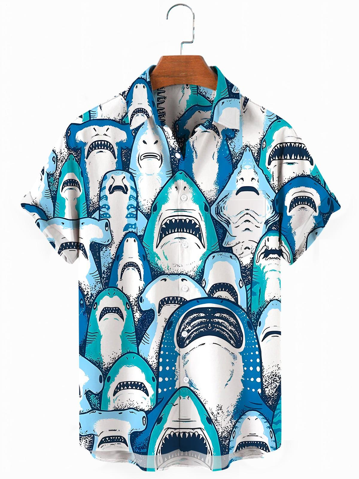 Hawaiian Shark Men's Pocket Short Sleeve Shirts