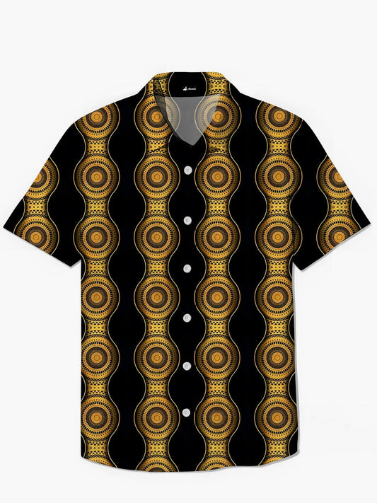 Vintage National Print Men's Pocket Short Sleeve Shirts