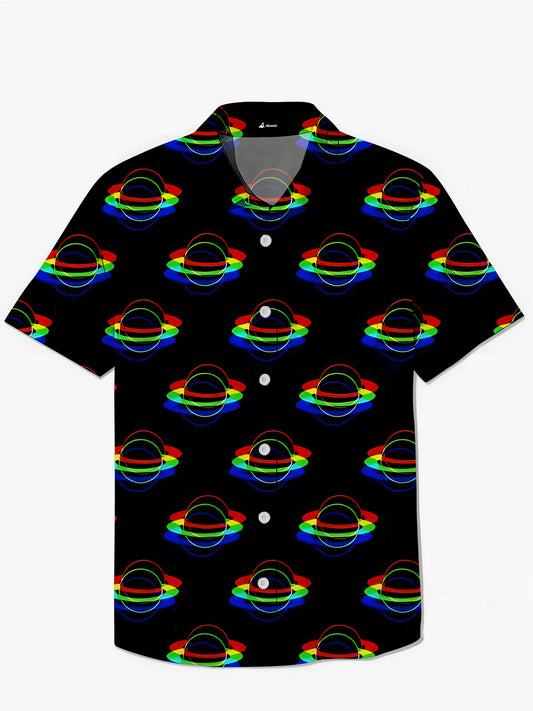 Universe Planet Print Men's Pocket Short Sleeve Shirts