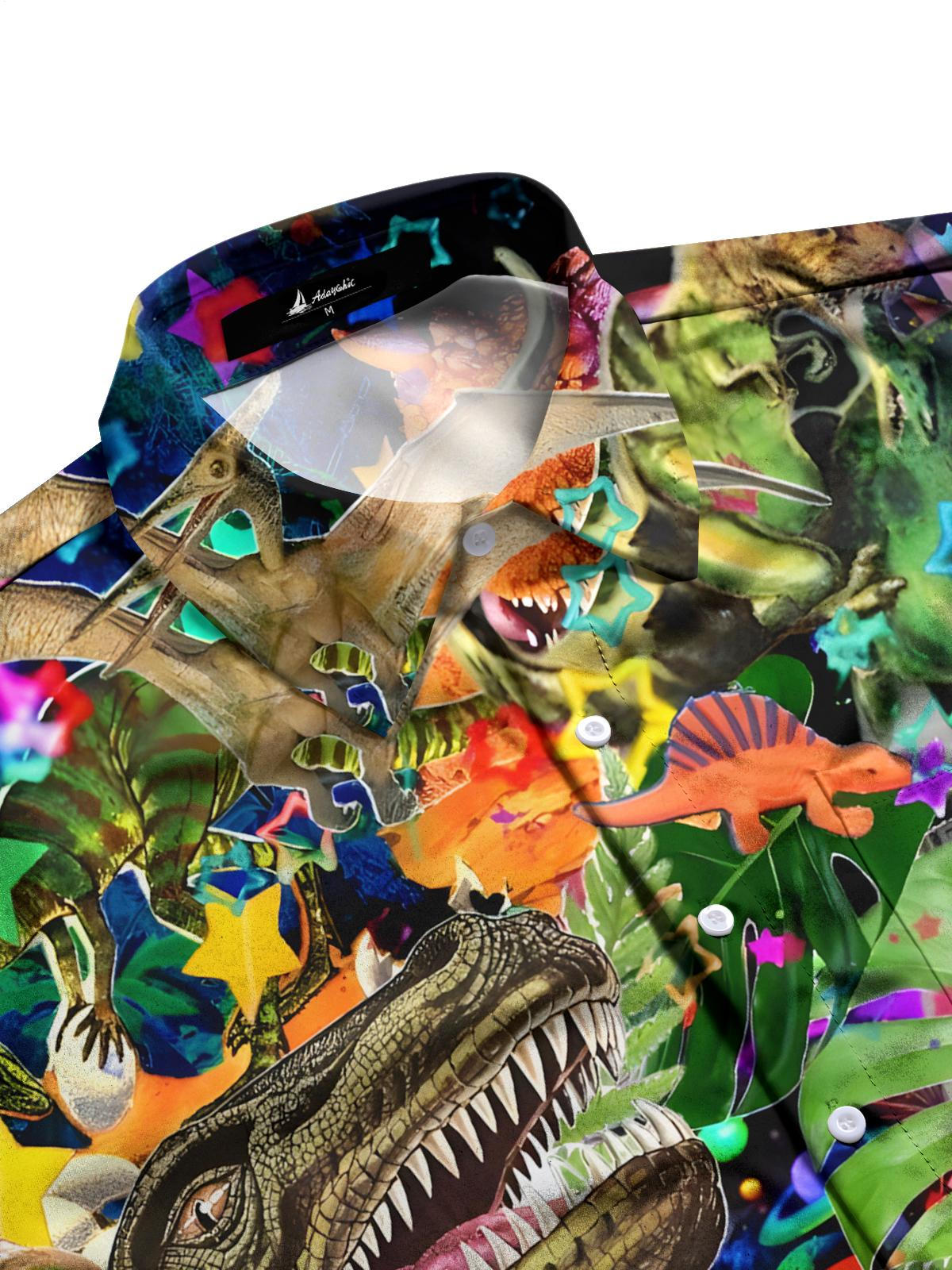 Dinosaur Print Men's Pocket Short Sleeve Shirts