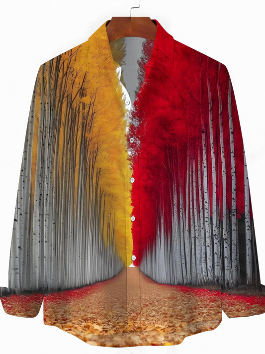 Plant Tree Print Men's Pocket Long Sleeve Shirts