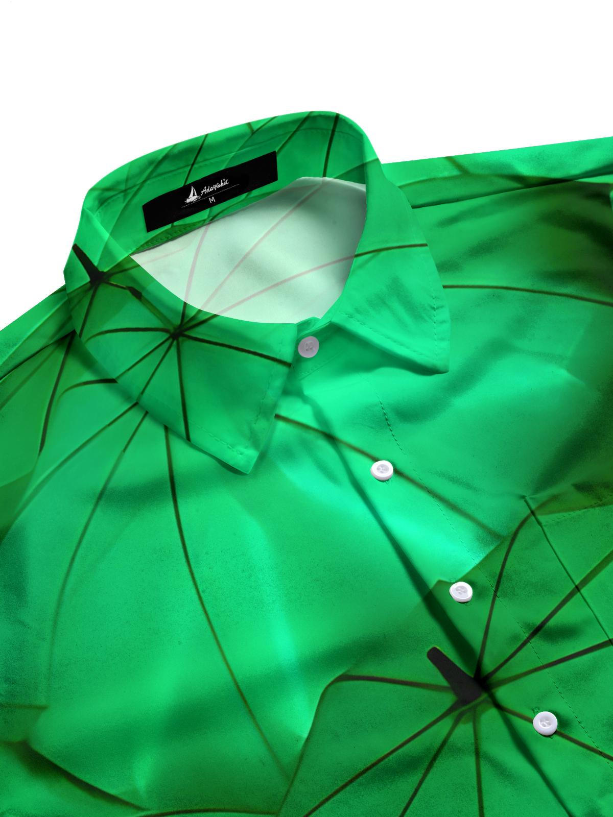 Green Umbrella Print Men's Pocket Short Sleeve Shirts