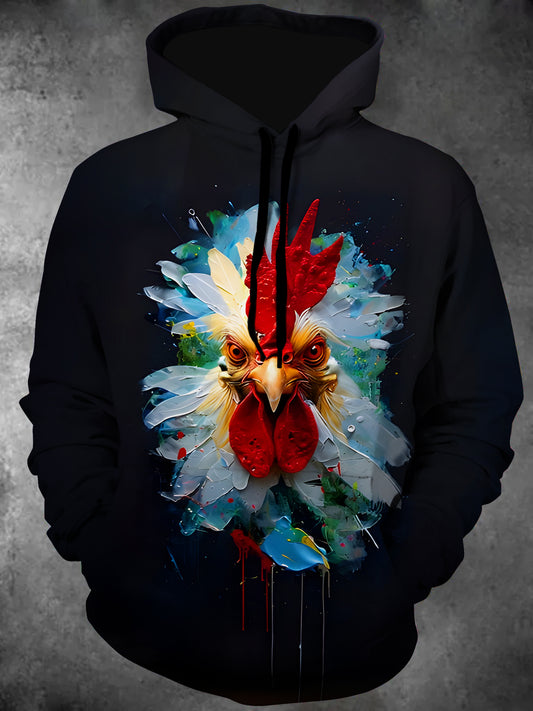 Rooster Long Sleeve Hooded Pocket Men's Top