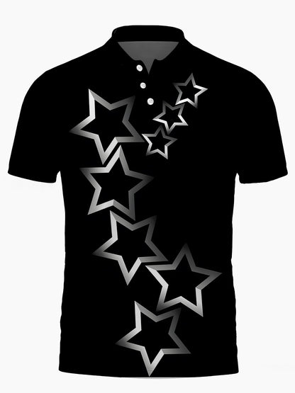 Star Print Men's Short Sleeve Button Polo Shirt