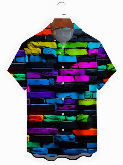 Geometric Print Men's Pocket Short Sleeve Shirts