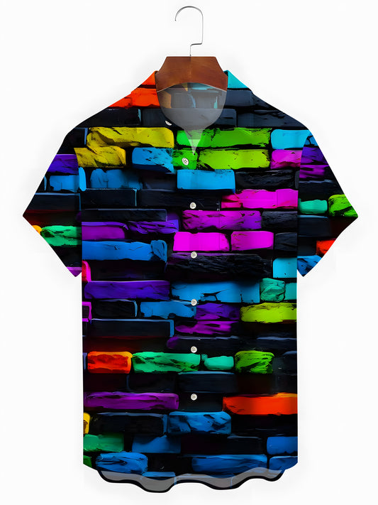 Geometric Print Men's Pocket Short Sleeve Shirts
