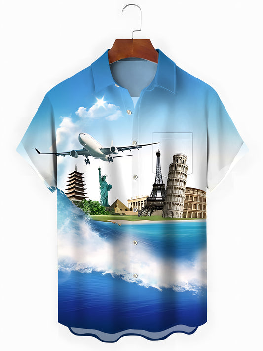 Hawaiian Print Men's Pocket Short Sleeve Shirts