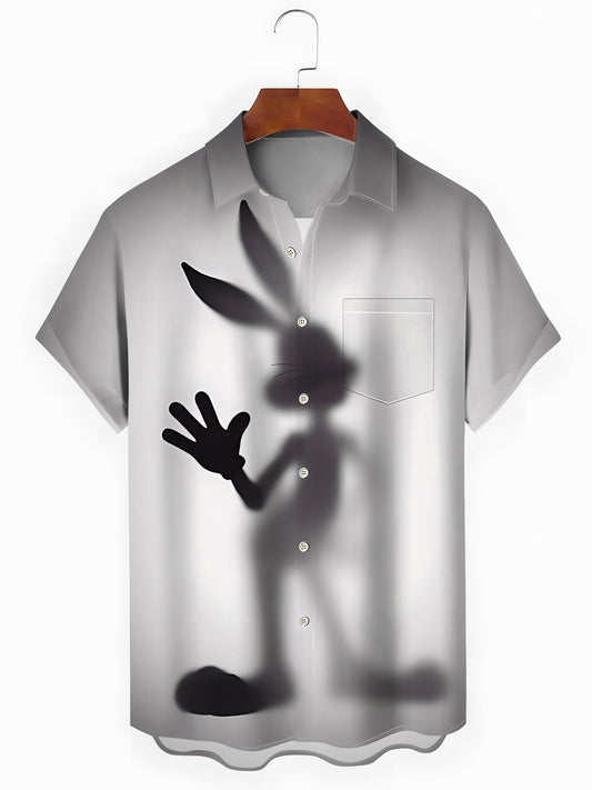 Rabbit Print Men's Pocket Short Sleeve Shirts