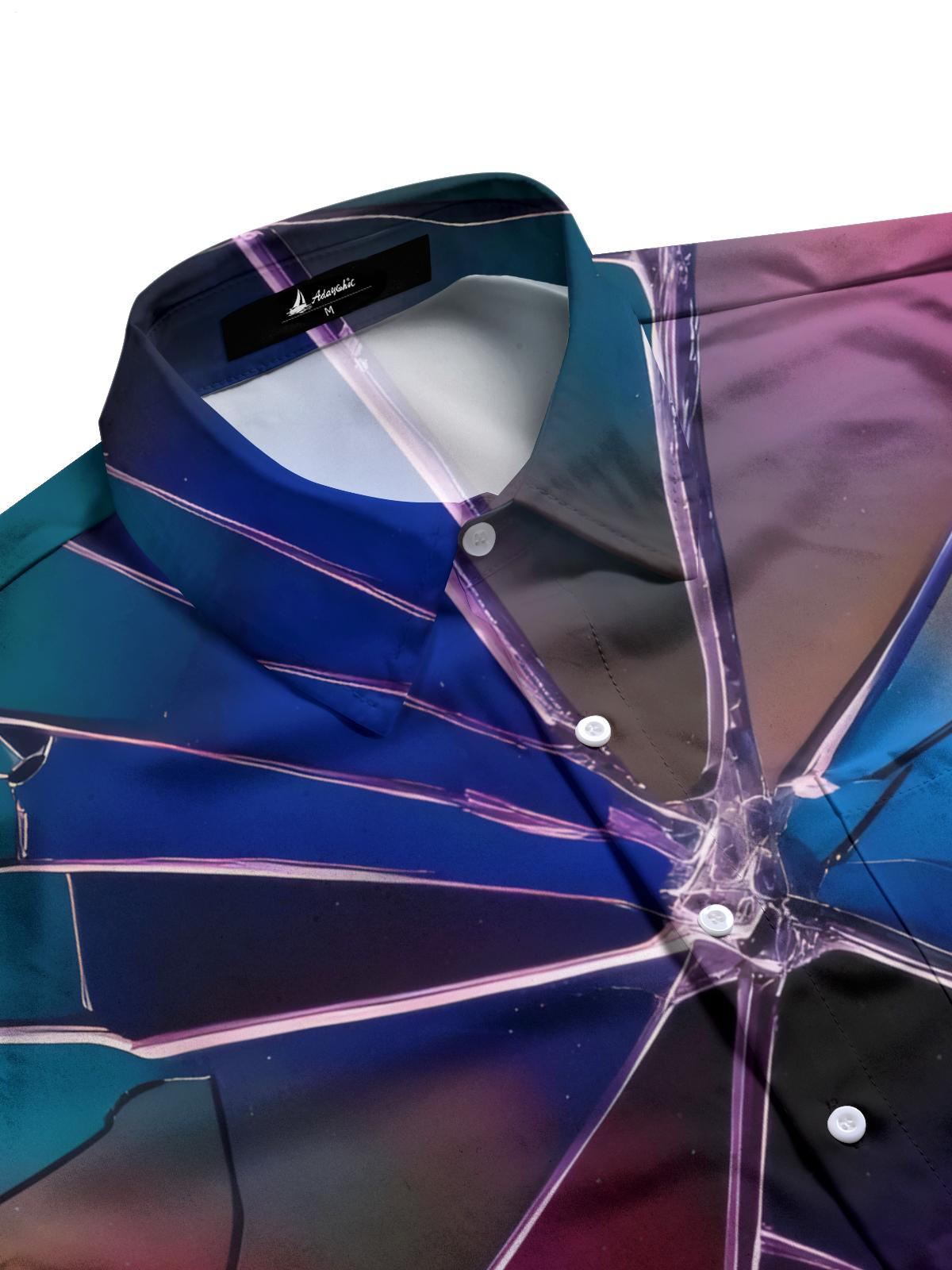 Gradient Broken Glass Print Men's Pocket Short Sleeve Shirts