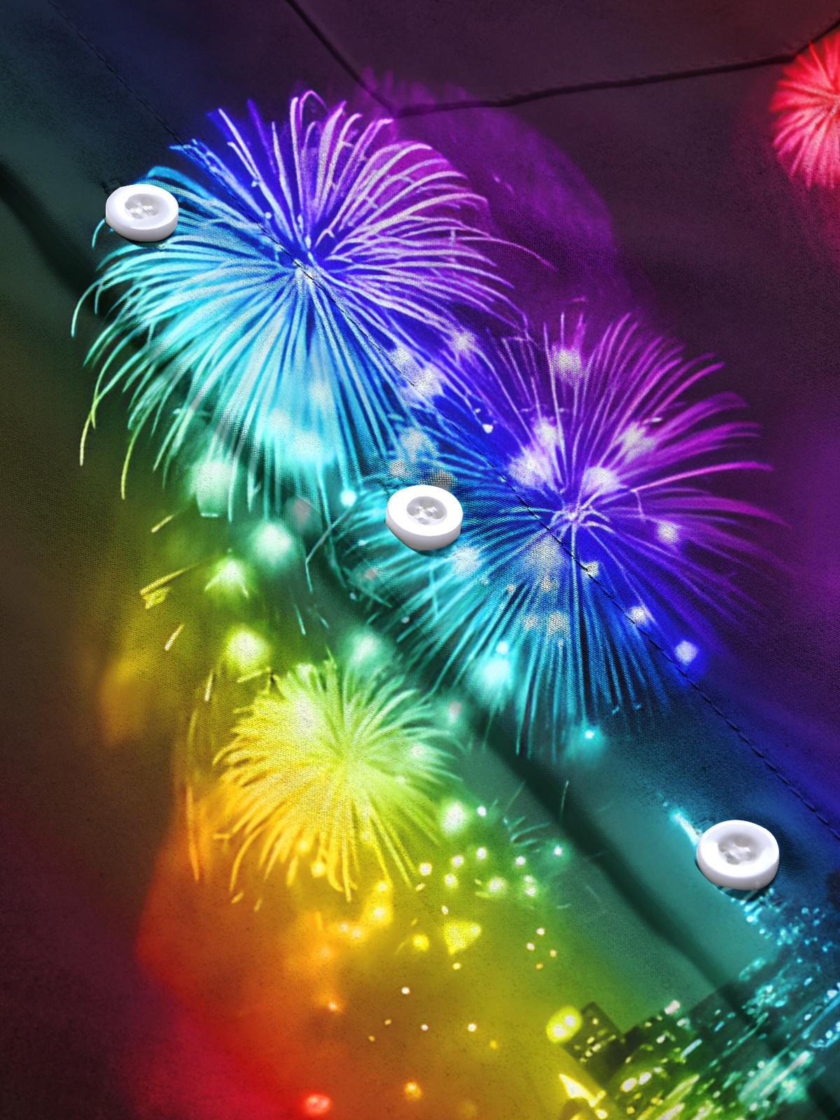 Rainbow Fireworks Print Men's Pocket Short Sleeve Shirts