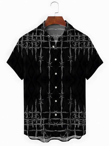 Wire Print Men's Pocket Short Sleeve Shirts