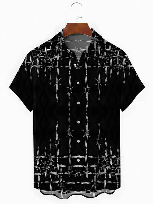 Wire Print Men's Pocket Short Sleeve Shirts