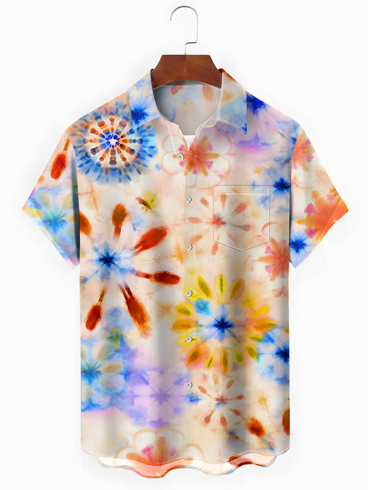Tie Dye Abstract Men's Pocket Short Sleeve Shirts
