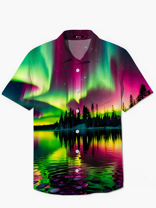 Landscape Print Men's Pocket Short Sleeve Shirts