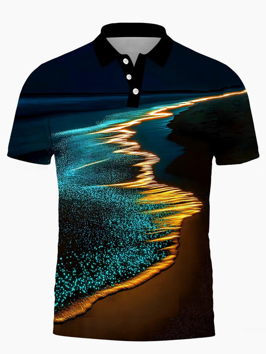 Hawaiian Beach Men's Short Sleeve Button Polo Shirt