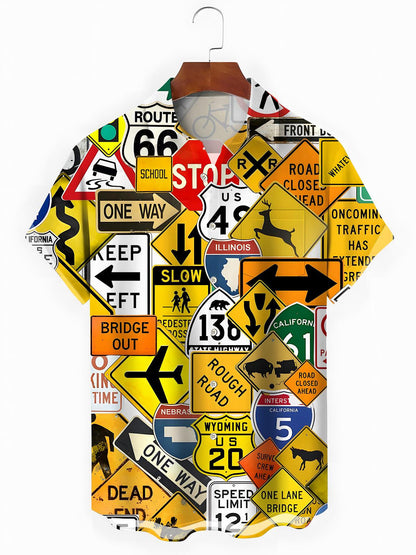 Road Sign Men's Pocket Short Sleeve Shirts