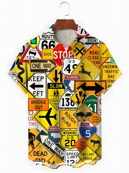 Road Sign Men's Pocket Short Sleeve Shirts