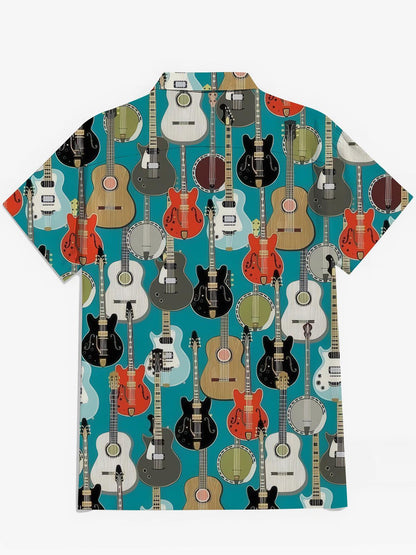Guitar Art Print Men's Pocket Short Sleeve Shirts